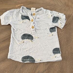 kate quinn Light Blue Henley Tee with Bird and Circle Print